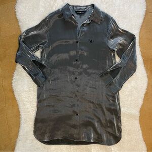 Teddy fresh silver grey iridescent long sleeve button up shirt dress